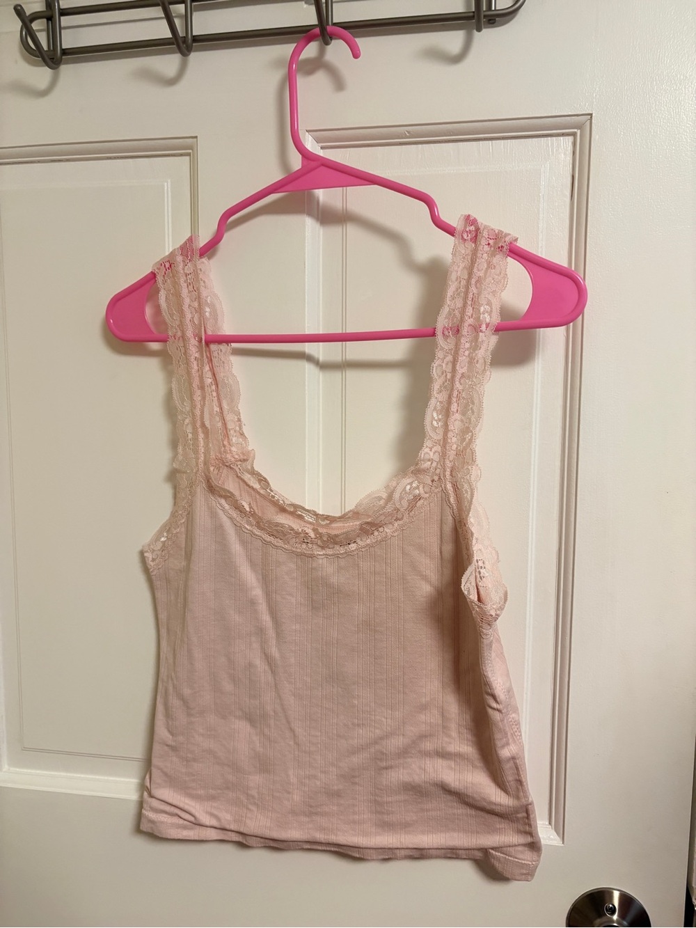Blush Lace-Trim Ribbed Tank